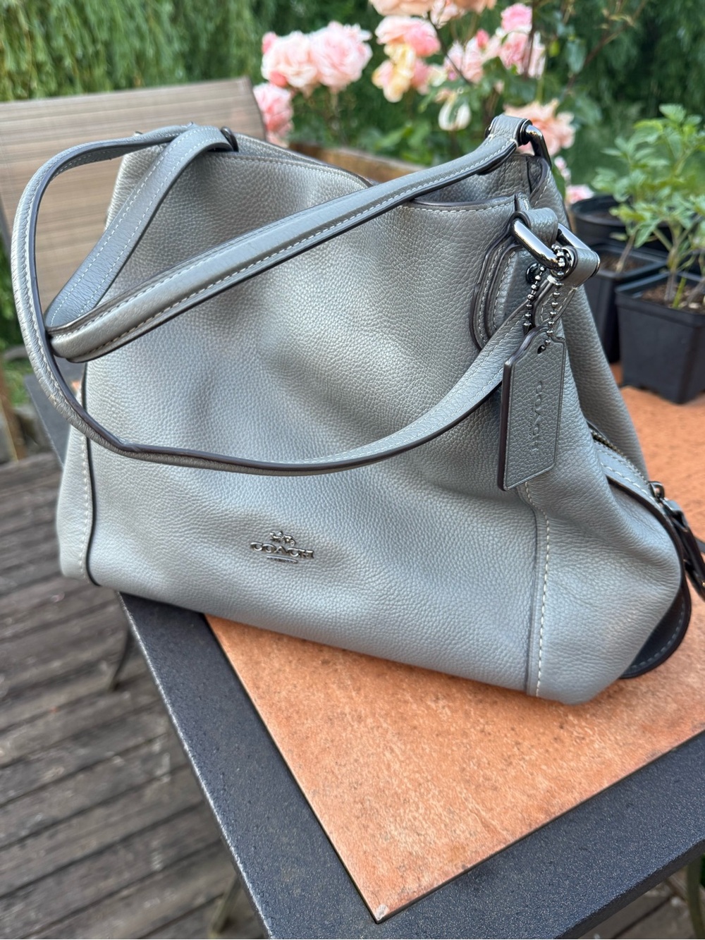 Coach Pebbled Leather Shoulder Bag in Light Gray - Picture 5 of 6